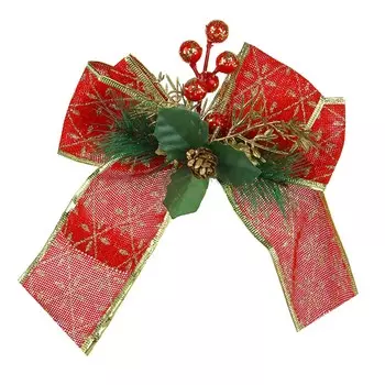 СНОУ БУМ Бант декоративный, 21x26 см, полиэстер, красный с узорами