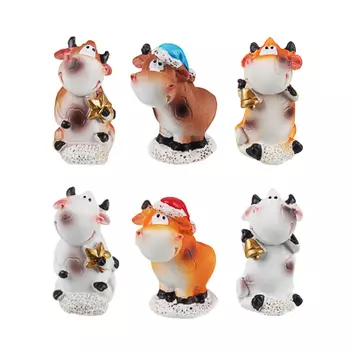 СНОУ БУМ Фигурка Новогодняя Коровка, 4,3х2,3х2,2см, полистоун, 9 дизайнов