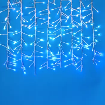 СНОУ БУМ Гирлянда эл. мишура бахрома 168LED,1,5x0,4м, бел/аква/голубой,8 реж.,коннект,ПВХ прозр,220В