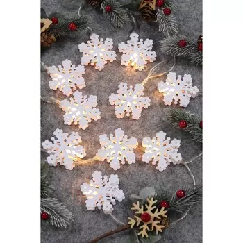 СНОУ БУМ Гирлянда эл. насадка "Серебряные снежинки" 2м, 10LED*шампань, пост.свеч,ПВХпрозр,2хАА