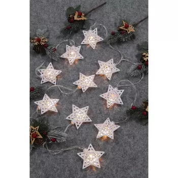 СНОУ БУМ Гирлянда эл. насадка "Серебряные звезды" 2м, 10LED*шампань, пост.свеч,ПВХпрозр,2хАА