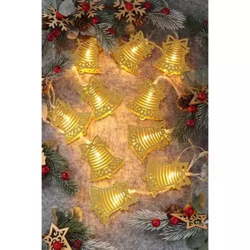 СНОУ БУМ Гирлянда эл. насадка "Золотые колокольчики" 2м, 10LED*шампань,пост.свеч,ПВХпрозр,2хАА