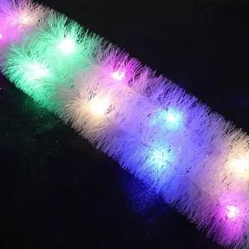 СНОУ БУМ Гирлянда эл. с белой мишурой 7х220см, нитка росы, пост.свечение,мильтицвет,2хАА, ПВХ