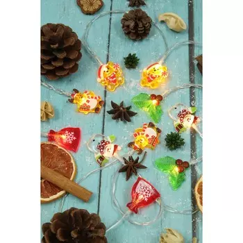 СНОУ БУМ Эл.гирлянда с насадками "новогодние герои", 2м, 10LED, шампань, пост.свеч, ПВХ прозр., 2хАА