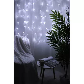 СНОУ БУМ Эл.гирлянда занавес "Перышки ангела", 80LED, белый, 2.3х1м, 8 нитей, ПВХ проз, п/свет, 220В