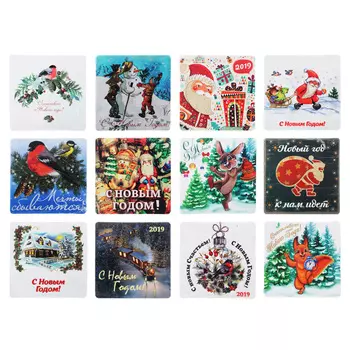 СНОУ БУМ Магнит на холодильник "Новогодний", 8Х8 см, винил, бумага, 12 дизайнов ГЦ