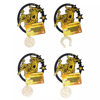 СНОУ БУМ Магнит "Оберег на удачу" с зеркал. подвеской, хдф,пластик,фольга, черный с золотом, 4 диз.