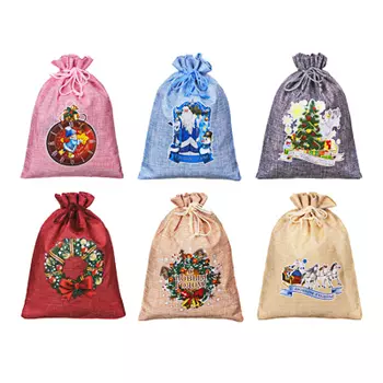 СНОУ БУМ Мешок подарочный, 18х24см, полиэстер, 6 дизайнов, арт.2021-23