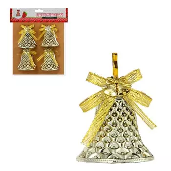 СНОУ БУМ Набор декоративных украшений колокольчиков 4 шт (6 см), пластик