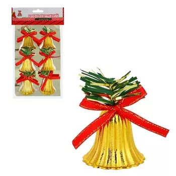 СНОУ БУМ Набор декоративных украшений колокольчиков 6 шт (3,2 см), пластик