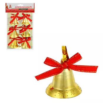 СНОУ БУМ Набор декоративных украшений колокольчиков 6 шт (3,4 см), пластик