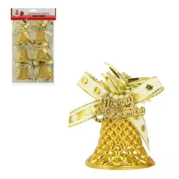 СНОУ БУМ Набор декоративных украшений колокольчиков 6 шт (4,5 см), пластик