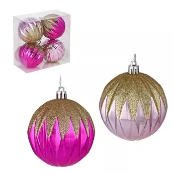 СНОУ БУМ Набор формовых шаров с рисунком 4шт 8см, розовый, фуксия, пластик