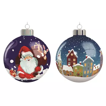 СНОУ БУМ Набор шаров 2шт, 6см, пластик, "С Новым Годом!", 2 дизайна