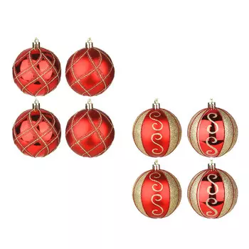 СНОУ БУМ Набор шаров 4шт, 8см, пластик, в коробке ПВХ, цвет красный