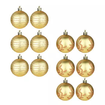 СНОУ БУМ Набор шаров 6шт, 6см, пластик, в коробке ПВХ, золотой, 2 дизайна