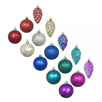 СНОУ БУМ Набор шаров и шишек, 6шт, 6см, пластик, в тубе, ассортимент цветов