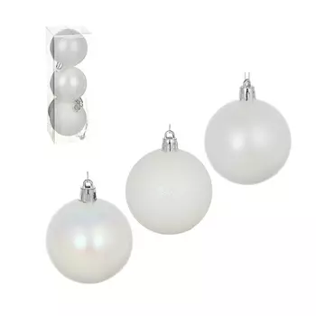 СНОУ БУМ Набор шаров с деколью, 3 шт, 6см, пластик, жемчужный перелив