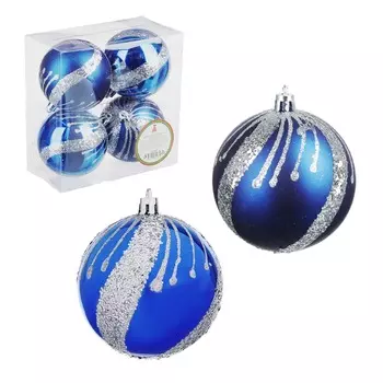 СНОУ БУМ Набор шаров с деколью, 4 шт, 8 см, пластик, синий