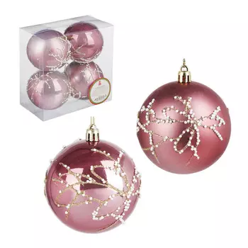 СНОУ БУМ Набор шаров с деколью, 4 шт, 8см, пластик, розовый