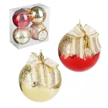 СНОУ БУМ Набор шаров с деколью и бантами, 4 шт, 8см, пластик, 2 дизайна