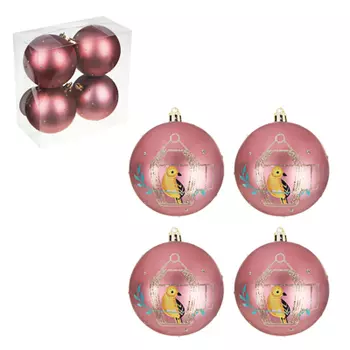 СНОУ БУМ Набор шаров с деколью "Птичка", 4 шт, 8см, пластик, розовый