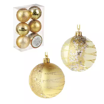 СНОУ БУМ Набор шаров с рисунком 6шт 6см, золото, пластик
