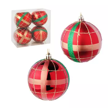 СНОУ БУМ Набор шаров "Шотландка" 4шт, 8см, пластик