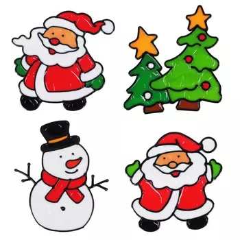 СНОУ БУМ Наклейка ПВХ с изображением Снеговика, Деда Мороза и ёлки, 18х25см,4 дизайна