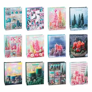 СНОУ БУМ Пакет подарочный, 18х23х8см, бумага высокого качества с глиттером, 6-12 диз.арт.2021-3