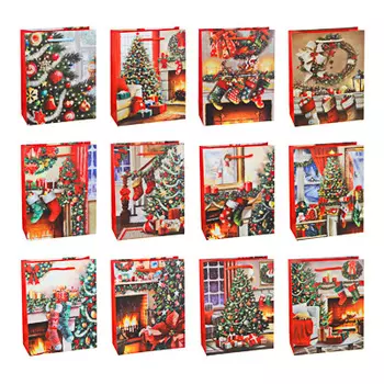 СНОУ БУМ Пакет подарочный, 18х23х8см, бумага высокого качества с глиттером, 6-12 диз.арт.2021-8