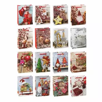 СНОУ БУМ Пакет подарочный, 18х24х8,5см, бумага высокого качества с глиттером, 16 диз., арт.2021-10