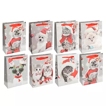 СНОУ БУМ Пакет подарочный, 18х24х8 см, бумага высокого качества с глиттером, 8 дизайнов, арт.0323