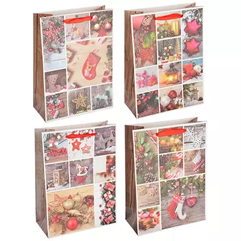 СНОУ БУМ Пакет подарочный, 24х18х8,5 см, бумага высокого качества с глиттером, 4 вида, арт.0313