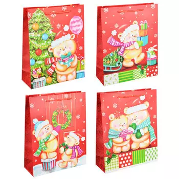 СНОУ БУМ Пакет подарочный, 26х32х10 см, бумага высокого качества, 4 вида, арт.0309