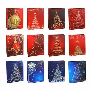 СНОУ БУМ Пакет подарочный, 26х32х10см, высококач.бумага,тиснение фольгой, глиттер,4-12диз.арт.2021-2