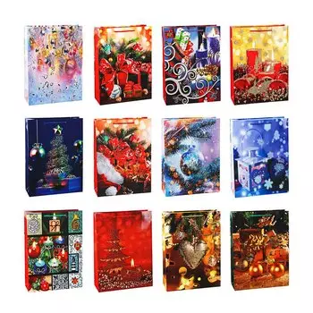 СНОУ БУМ Пакет подарочный, 31х42х12см, бумага высокого качества, глиттер, 8-12 дизайнов арт 2021-011