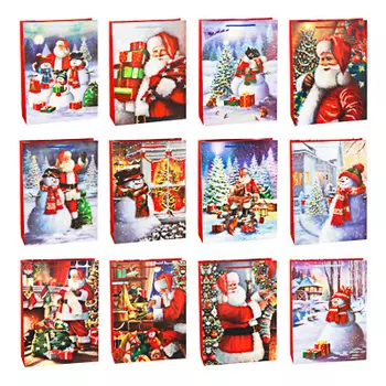 СНОУ БУМ Пакет подарочный, 31х42х12см, бумага высокого качества с глиттером, 8-12 диз.арт.2021-15