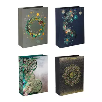 СНОУ БУМ Пакет подарочный бумажный, фольгирование, 31x42x12 см, 4 дизайна, арт 1