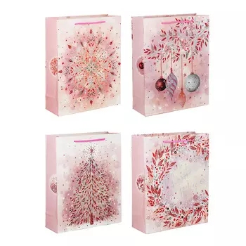 СНОУ БУМ Пакет подарочный бумажный, глиттер, 26x32x10 см, 4 дизайна, арт 5