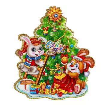 СНОУ БУМ Панно декоративное, Символ Года с елкой, бумага, 30 см