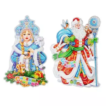 СНОУ БУМ Панно с Дедом Морозом и Снегурочкой, 22х34см, 33х25,2см, бумага, 2 дизайна, арт.0507