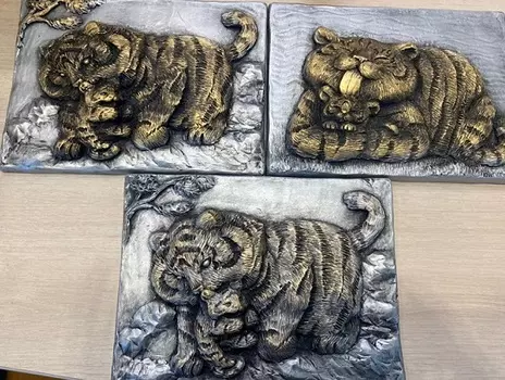 СНОУ БУМ Панно с тиграми, 20х16см, гипс