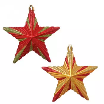СНОУ БУМ Подвеска 13см, пластик, "Праздничная звезда", 2 дизайна: красный, золото, HP1301-458/1M01