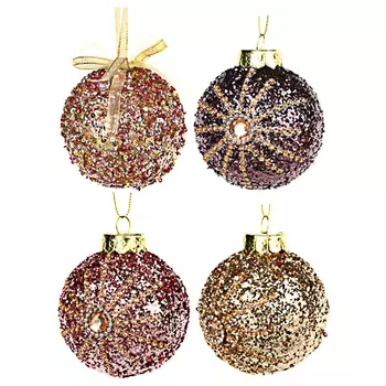 СНОУ БУМ Подвеска шар с декором, 8 см, пластик, текстиль, пурпурный, розовый, шампань, 2 дизайна