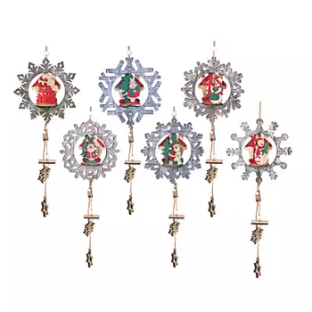 СНОУ БУМ Подвеска в виде ажурной снежинки, 45 см, дерево, 6 дизайнов