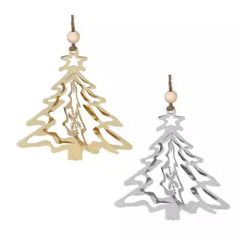 СНОУ БУМ Подвеска в виде елки 3D, 11x12x10см, металл, золото и серебро