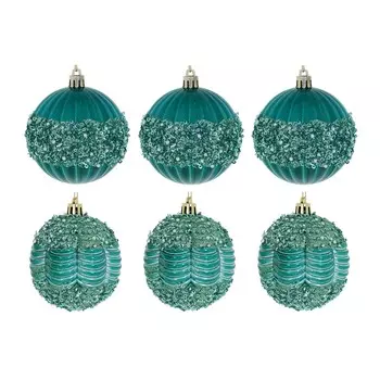 СНОУ БУМ Премиум Набор фигурных шаров с декором, 3 шт, 8 см, пластик, бисер, бирюзовый