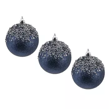 СНОУ БУМ Премиум Набор шаров с декором, 3 шт, 8 см, пластик, ночной синий