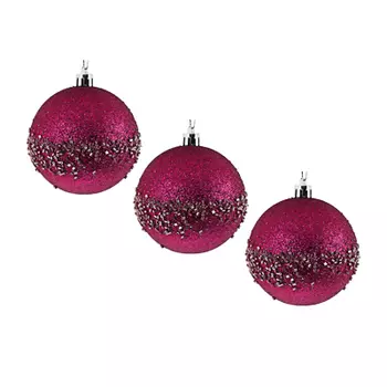 СНОУ БУМ Премиум Набор шаров с декором, 3 шт, 8 см, пластик, пурпур